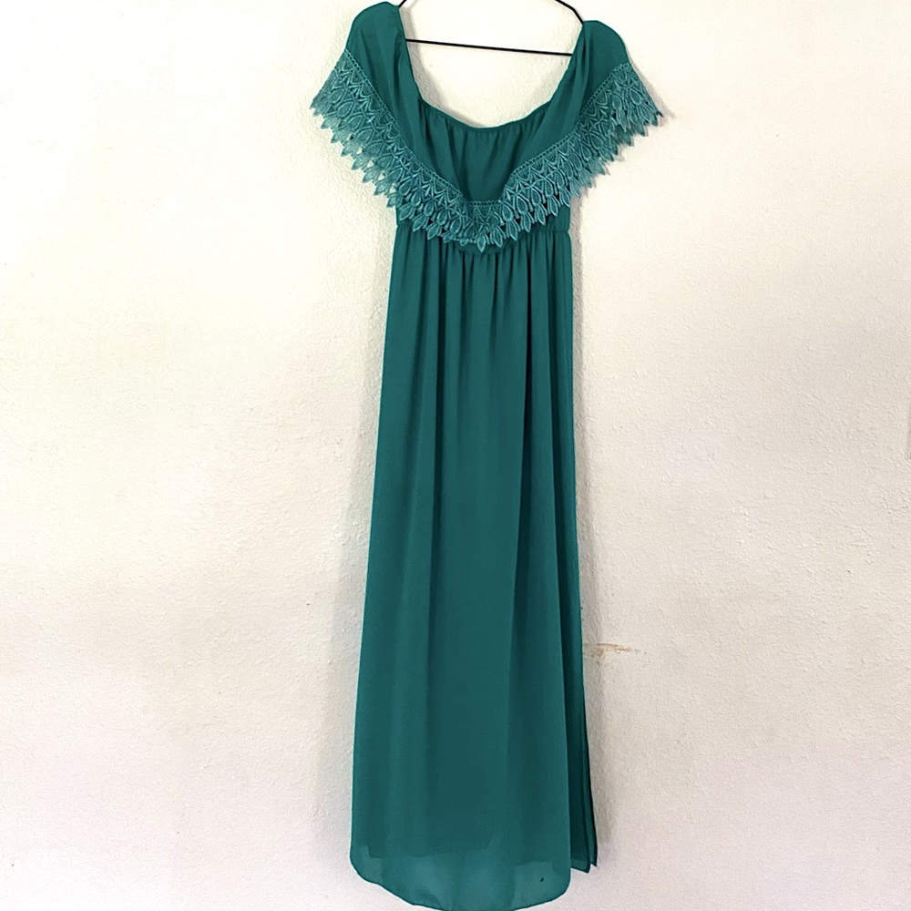 Dainty Hooligan Off the Shoulder Lace Maxi Dress